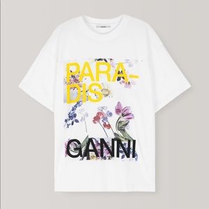 GANNI PARADISE COTTON PRINT T-SHIRT